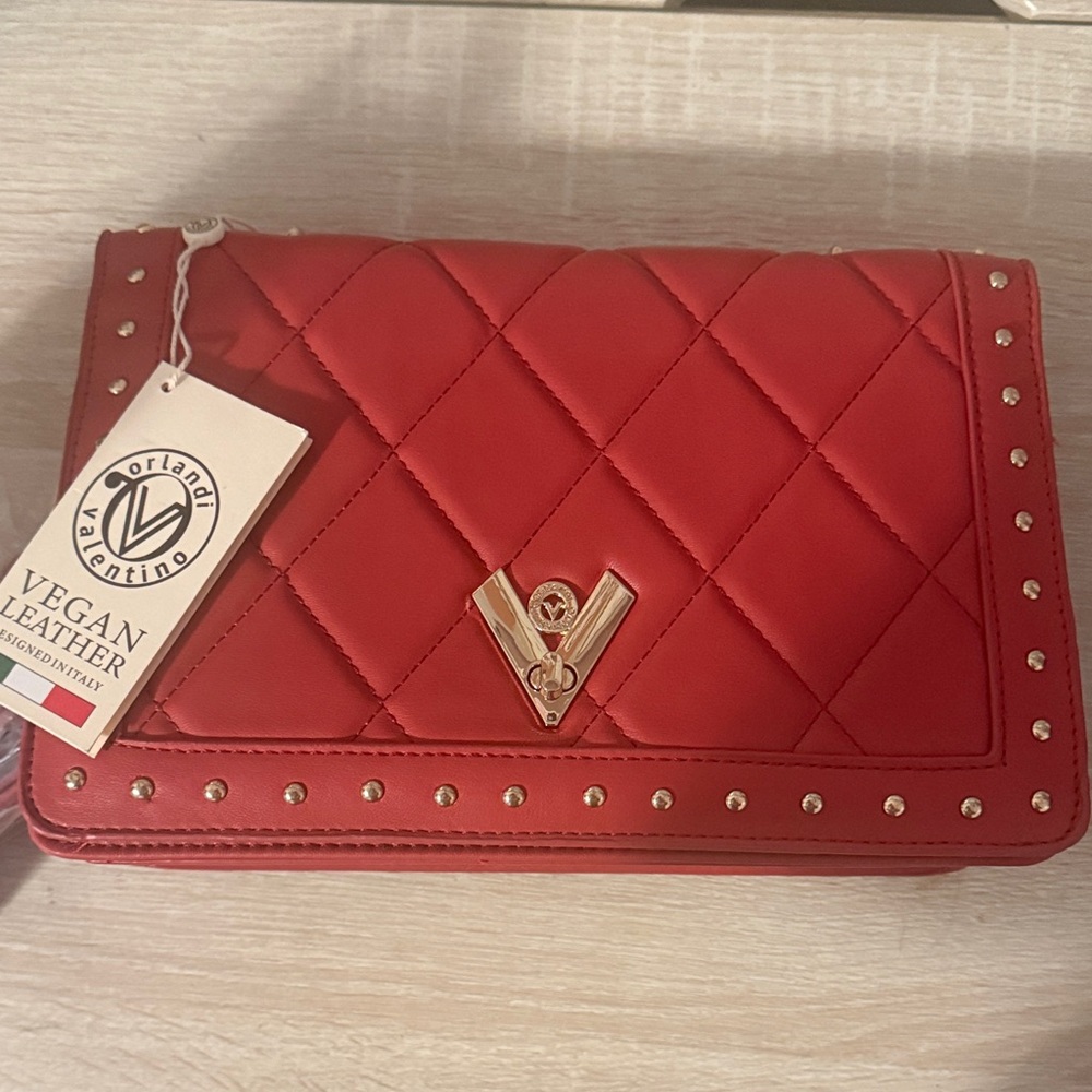 Valentino Orlandi Red Quilted Clutch with Crossbody Strap
